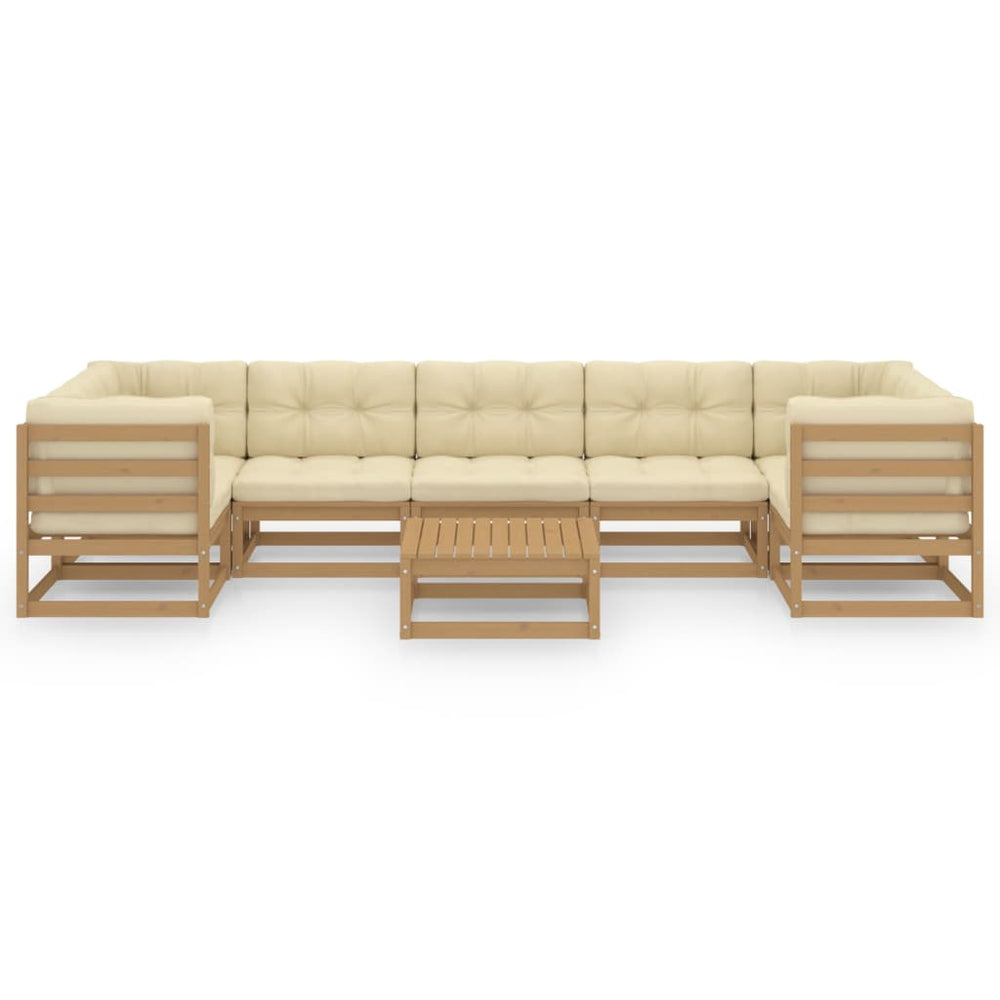 8-delige Loungeset met kussens massief grenenhout honingbruin 