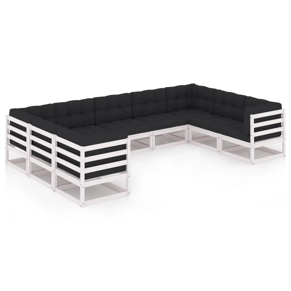 9-delige Loungeset met kussens massief grenenhout wit MeubelReus