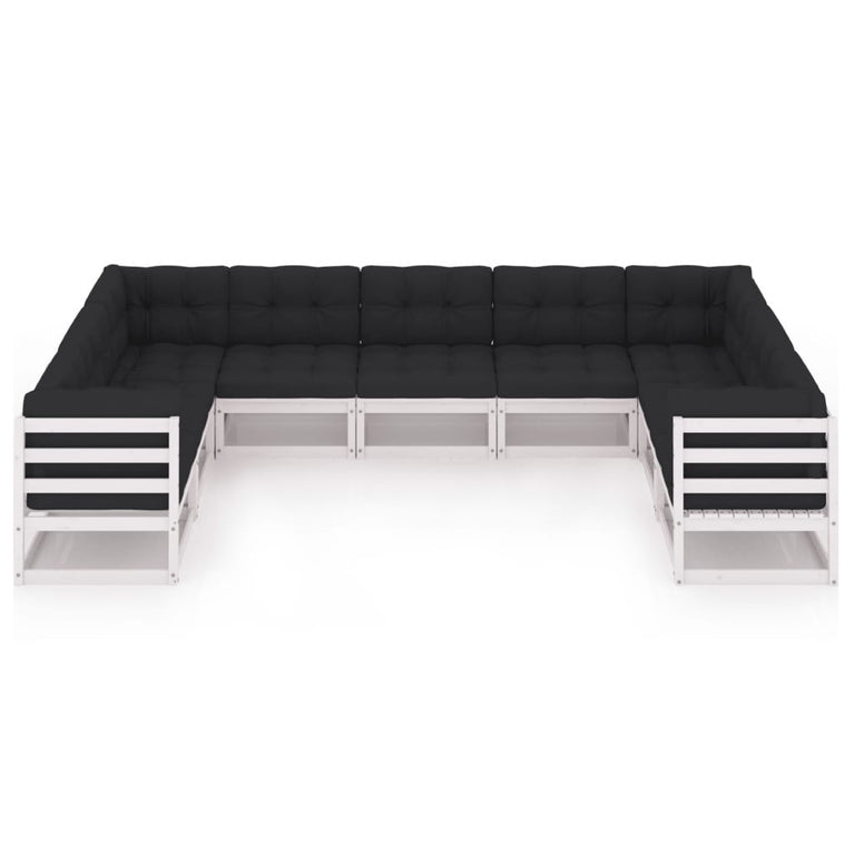 9-delige Loungeset met kussens massief grenenhout wit MeubelReus