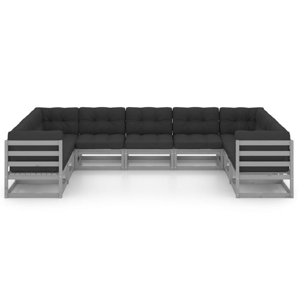 9-delige Loungeset met kussens massief grenenhout grijs MeubelReus