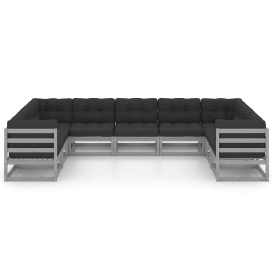 9-delige Loungeset met kussens massief grenenhout grijs MeubelReus