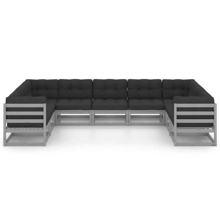 9-delige Loungeset met kussens massief grenenhout grijs MeubelReus