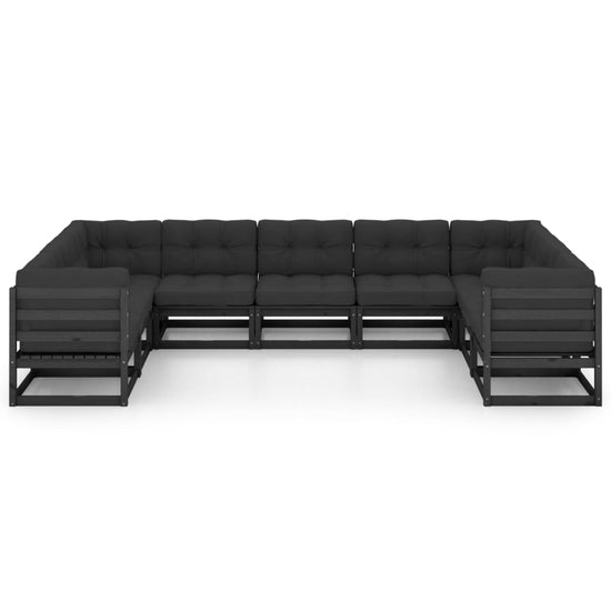9-delige Loungeset met kussens massief grenenhout zwart MeubelReus