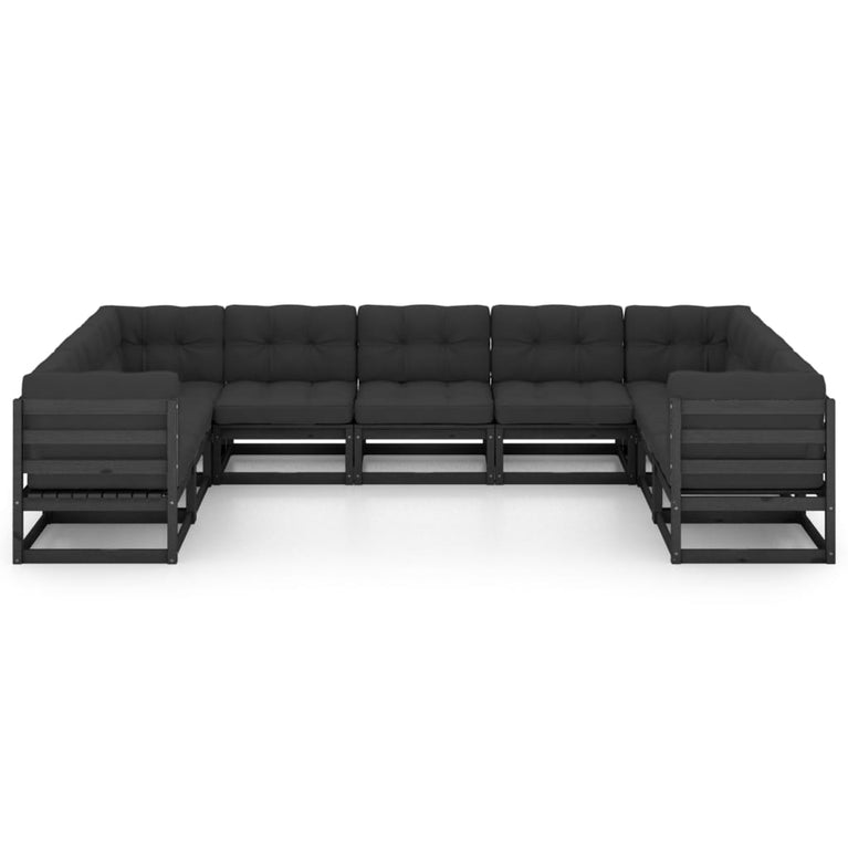 9-delige Loungeset met kussens massief grenenhout zwart MeubelReus