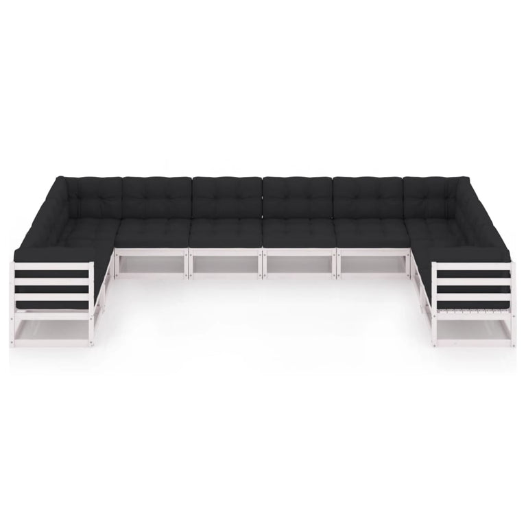 10-delige Loungeset met kussens massief grenenhout wit MeubelReus