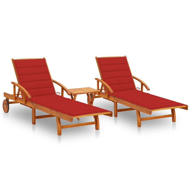 Ligstoelen 2 st met tafel en kussens massief acaciahout MeubelReus