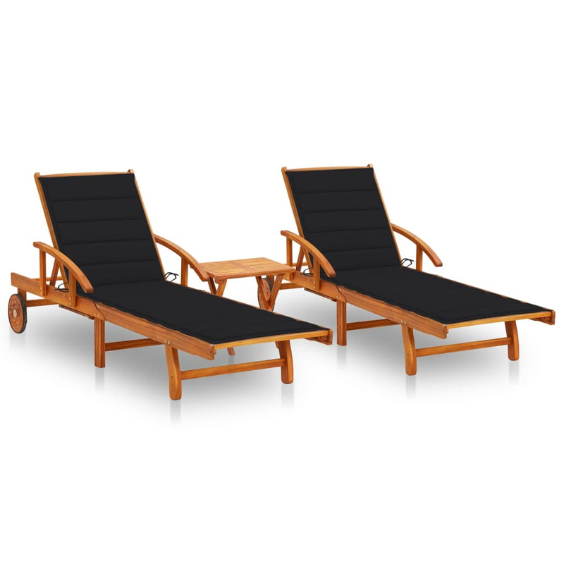 Ligstoelen 2 st met tafel en kussens massief acaciahout MeubelReus