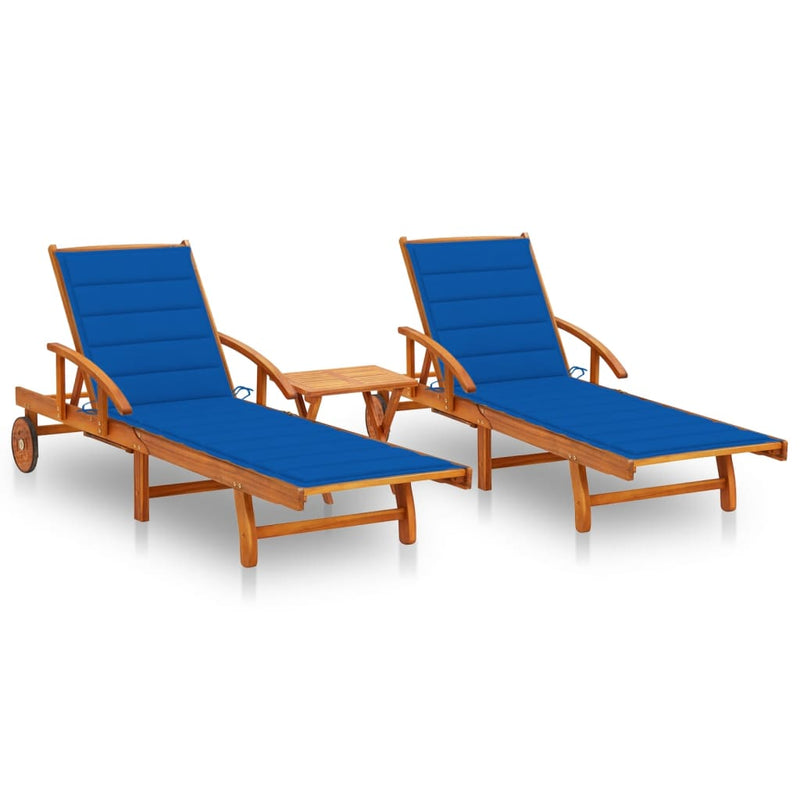 Ligstoelen 2 st met tafel en kussens massief acaciahout MeubelReus