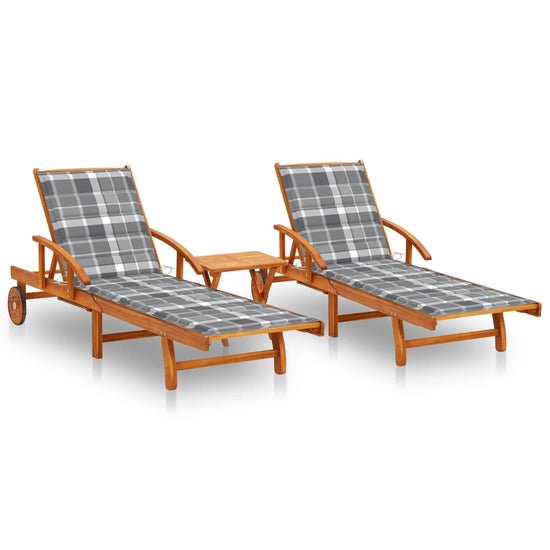 Ligstoelen 2 st met tafel en kussens massief acaciahout MeubelReus