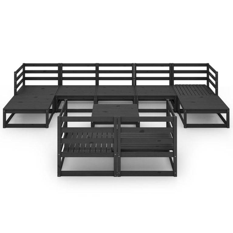 10-delige Loungeset massief grenenhout zwart