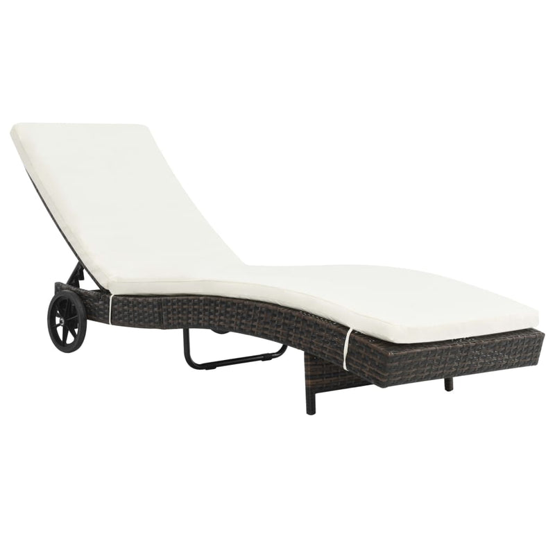 Ligbedden 2 st met wielen en kussens poly rattan bruin MeubelReus