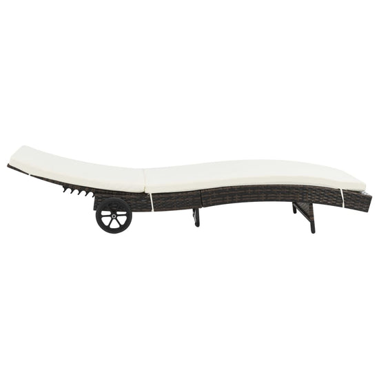 Ligbedden 2 st met wielen en kussens poly rattan bruin MeubelReus