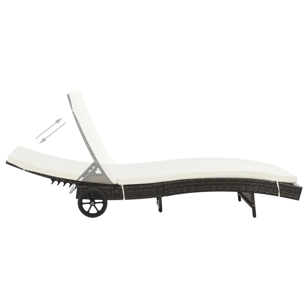 Ligbedden 2 st met wielen en kussens poly rattan bruin MeubelReus