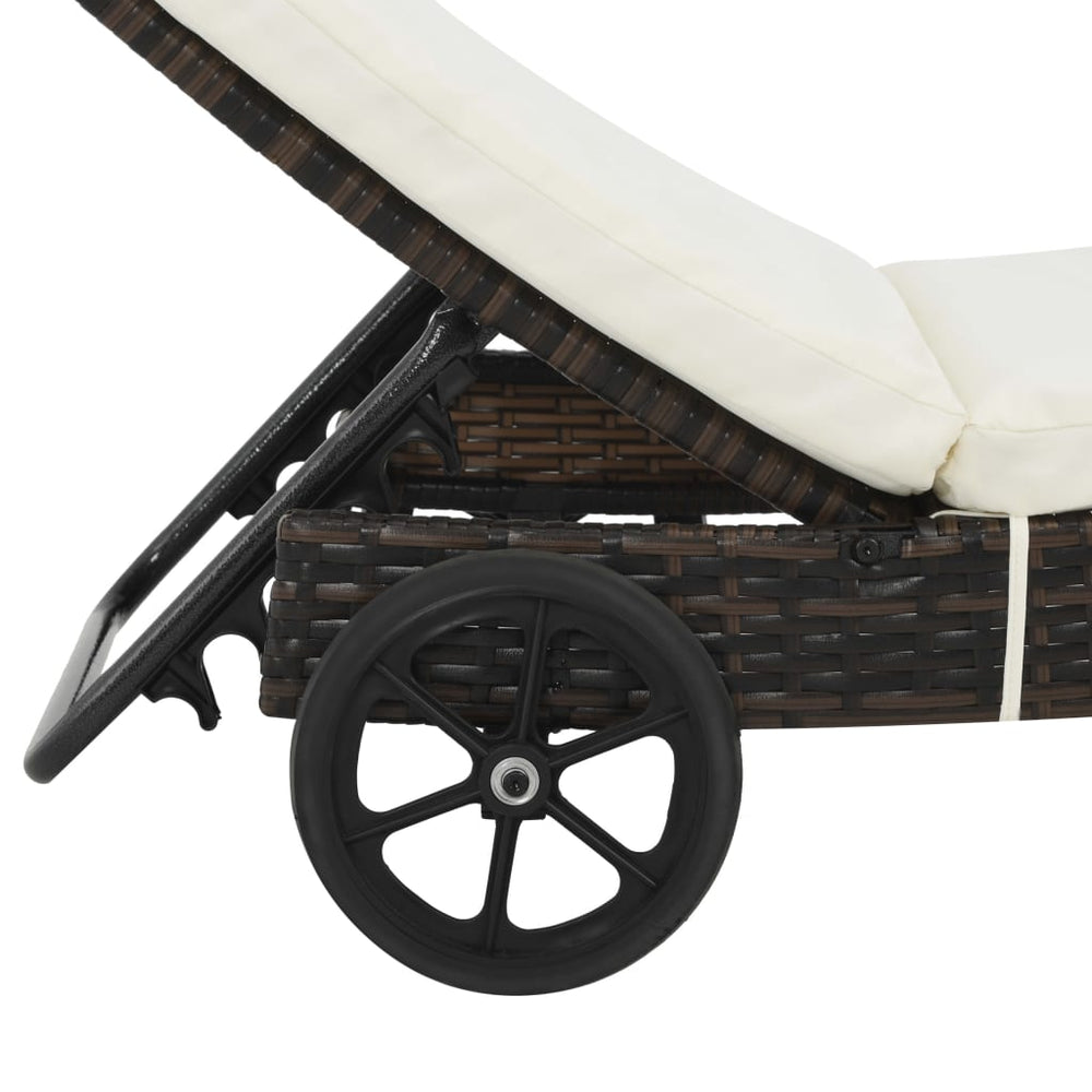 Ligbedden 2 st met wielen en kussens poly rattan bruin MeubelReus