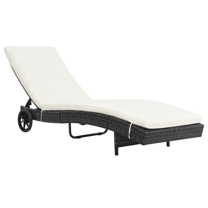 Ligbedden 2 st met wielen en kussens poly rattan zwart MeubelReus