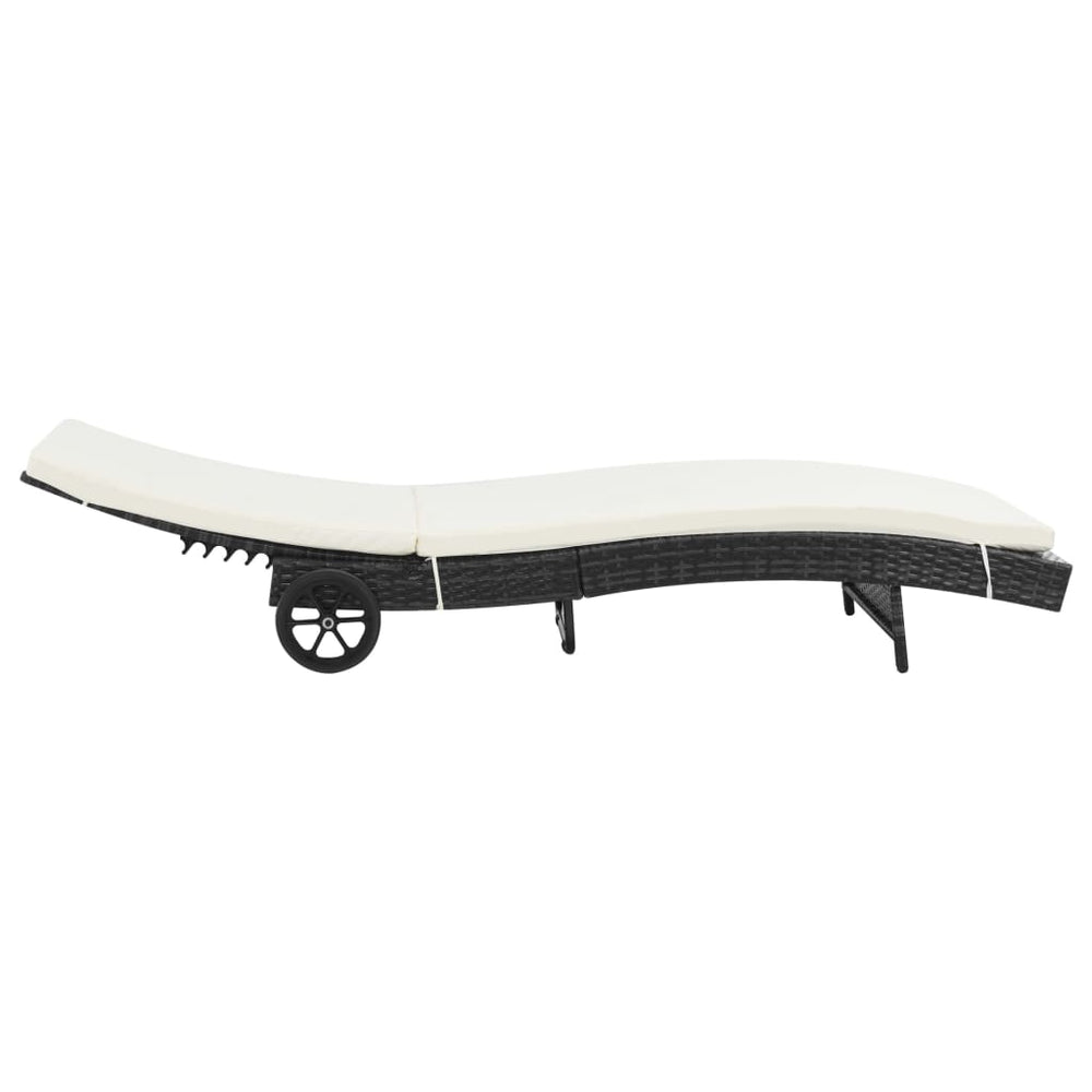Ligbedden 2 st met wielen en kussens poly rattan zwart MeubelReus