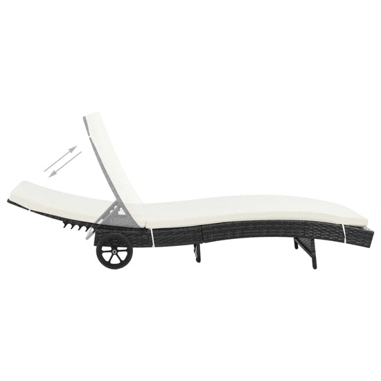 Ligbedden 2 st met wielen en kussens poly rattan zwart MeubelReus