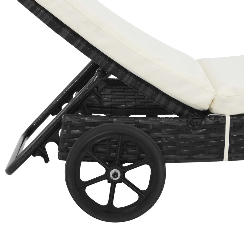 Ligbedden 2 st met wielen en kussens poly rattan zwart MeubelReus
