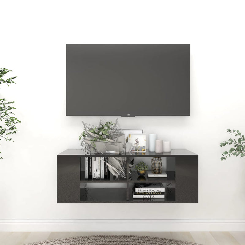 Tv-wandmeubel 102x35x35 cm spaanplaat hoogglans zwart MeubelReus