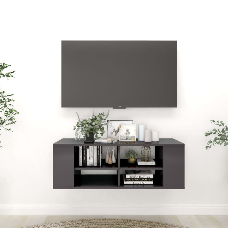 Tv-wandmeubel 102x35x35 cm spaanplaat hoogglans grijs MeubelReus