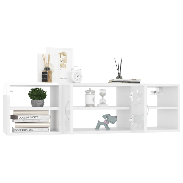 Wandschap 102x30x29 cm spaanplaat hoogglans wit