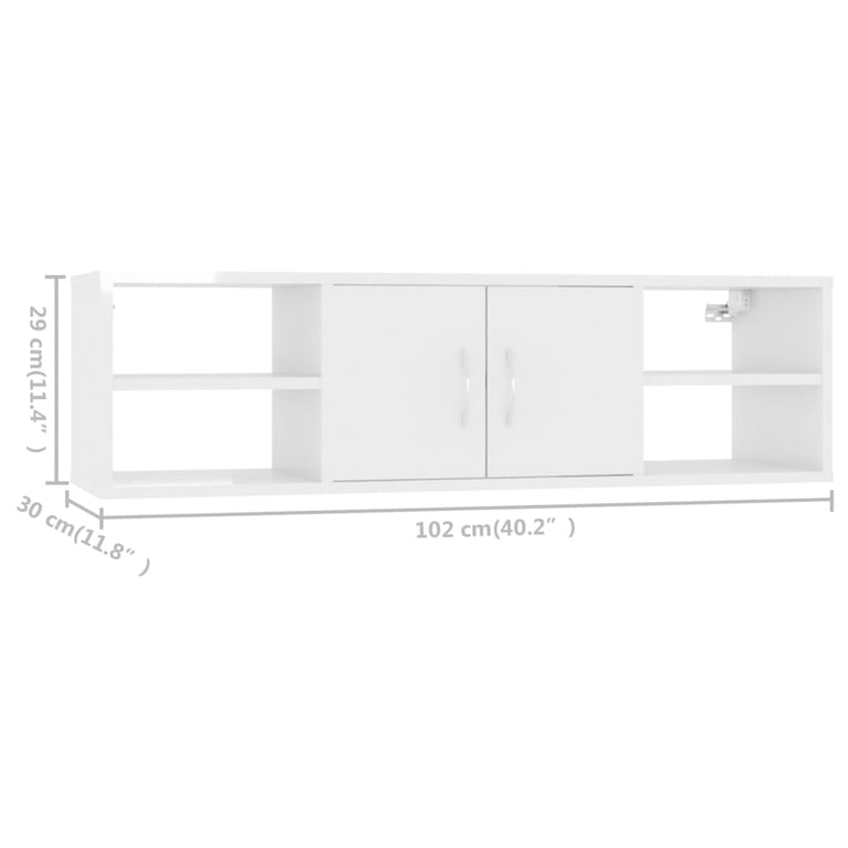 Wandschap 102x30x29 cm spaanplaat hoogglans wit