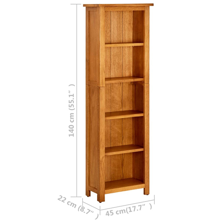 Boekenkast met 5 schappen 45x22x140 cm massief eikenhout MeubelReus
