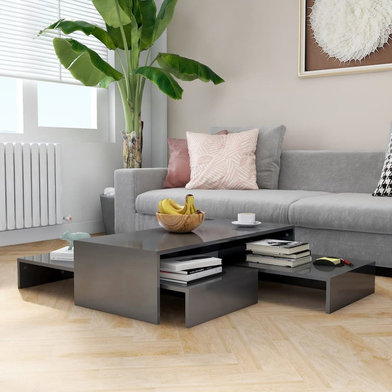 Salontafelset 100x100x26,5 cm hoogglans grijs MeubelReus