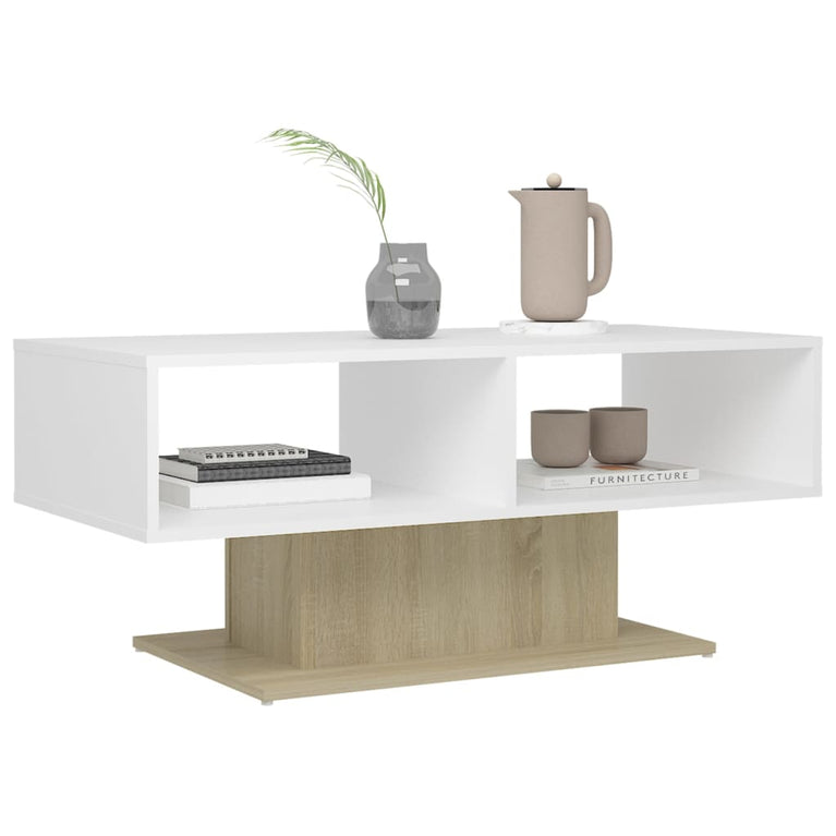 Salontafel 103,5x50x44,5 cm spaanplaat wit en sonoma eikenkleurig MeubelReus