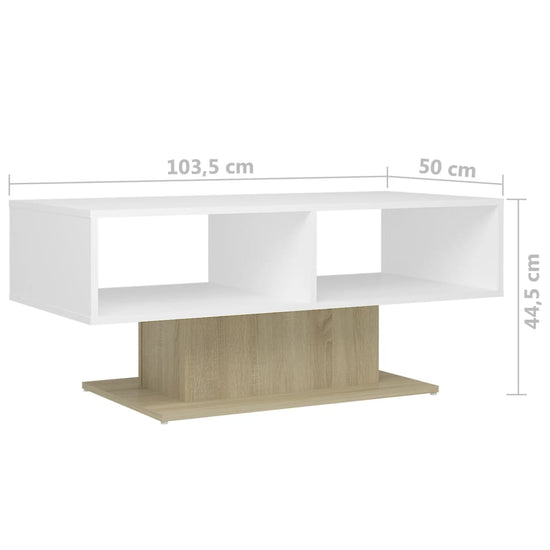 Salontafel 103,5x50x44,5 cm spaanplaat wit en sonoma eikenkleurig MeubelReus