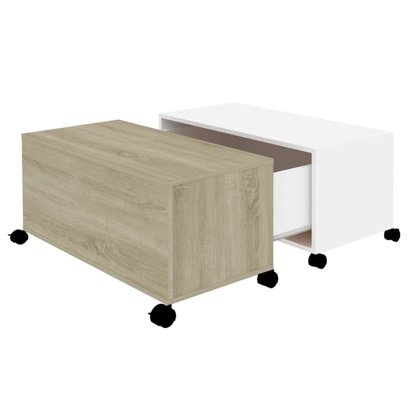 Salontafel 75x75x38 cm spaanplaat wit en sonoma eikenkleurig MeubelReus
