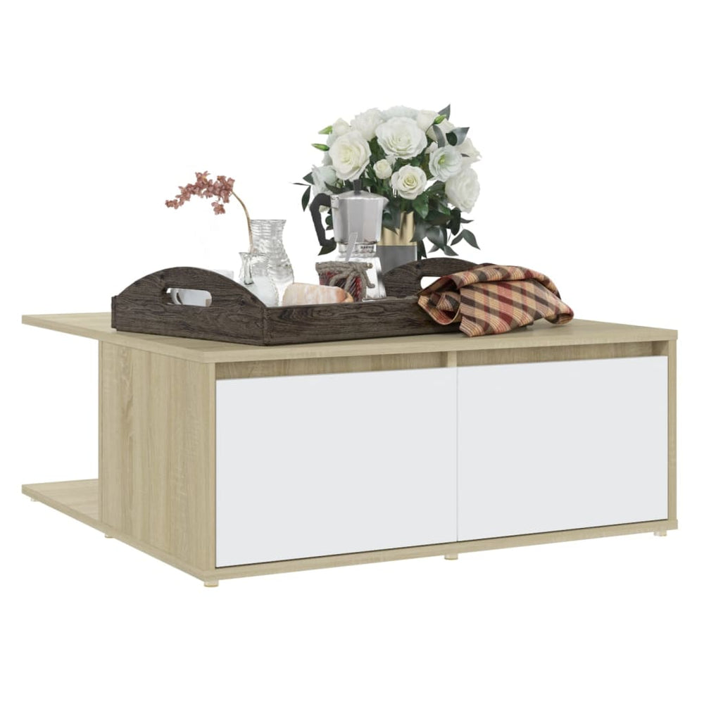 Salontafel 80x80x31 cm spaanplaat wit en sonoma eikenkleurig MeubelReus