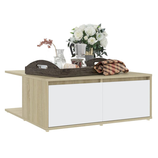 Salontafel 80x80x31 cm spaanplaat wit en sonoma eikenkleurig MeubelReus