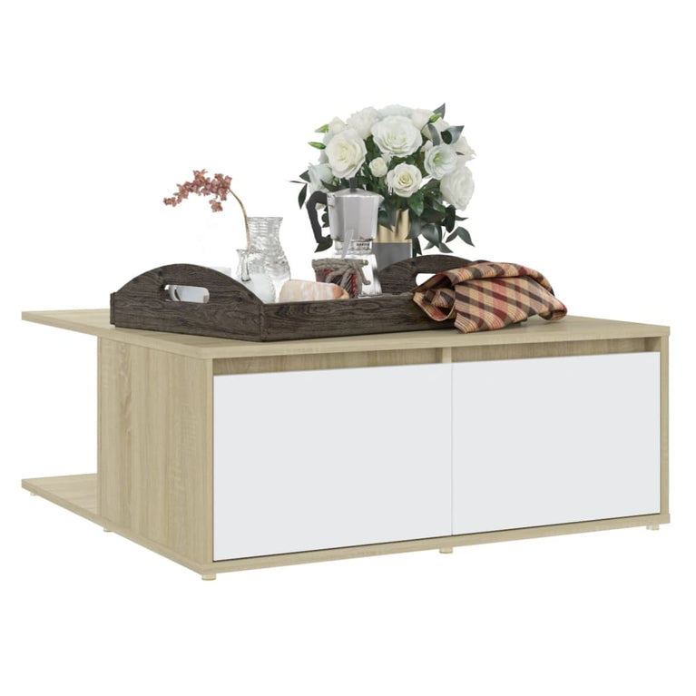 Salontafel 80x80x31 cm spaanplaat wit en sonoma eikenkleurig MeubelReus