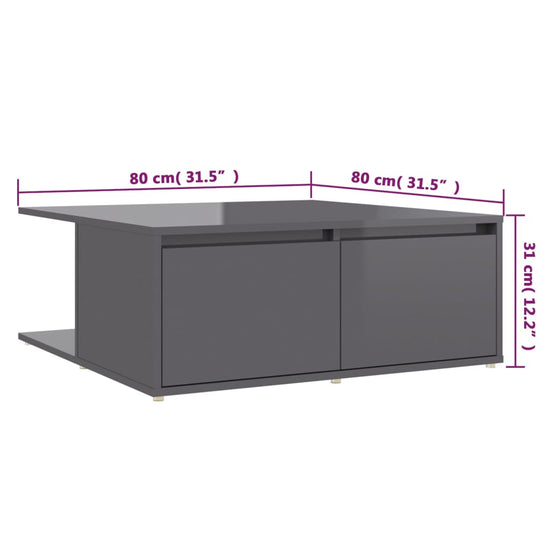 Salontafel 80x80x31 cm spaanplaat hoogglans grijs MeubelReus