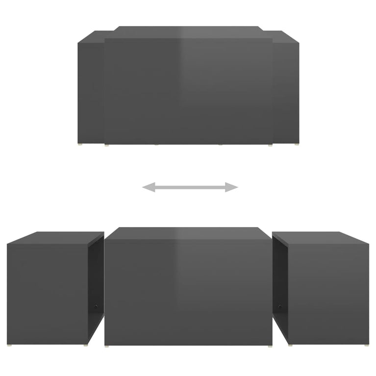 3-delige Salontafelset 60x60x38 cm hoogglans grijs MeubelReus