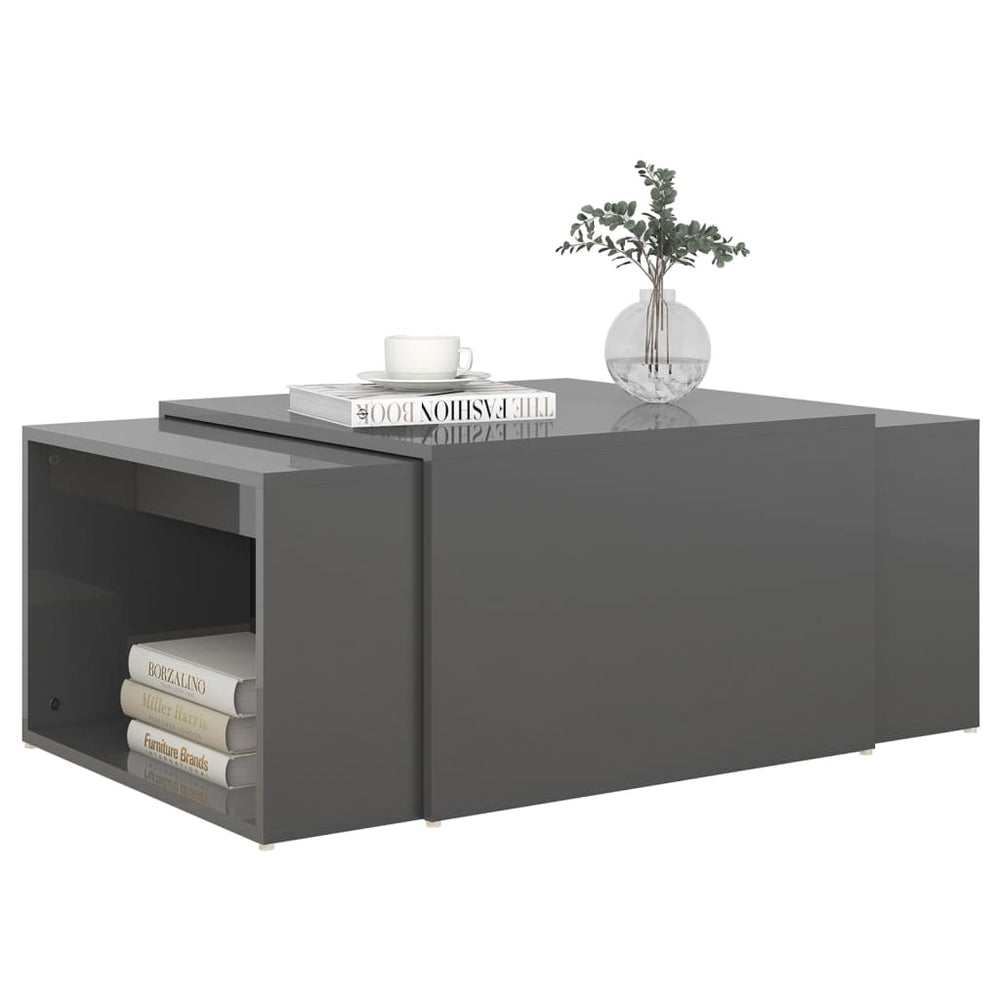 3-delige Salontafelset 60x60x38 cm hoogglans grijs MeubelReus