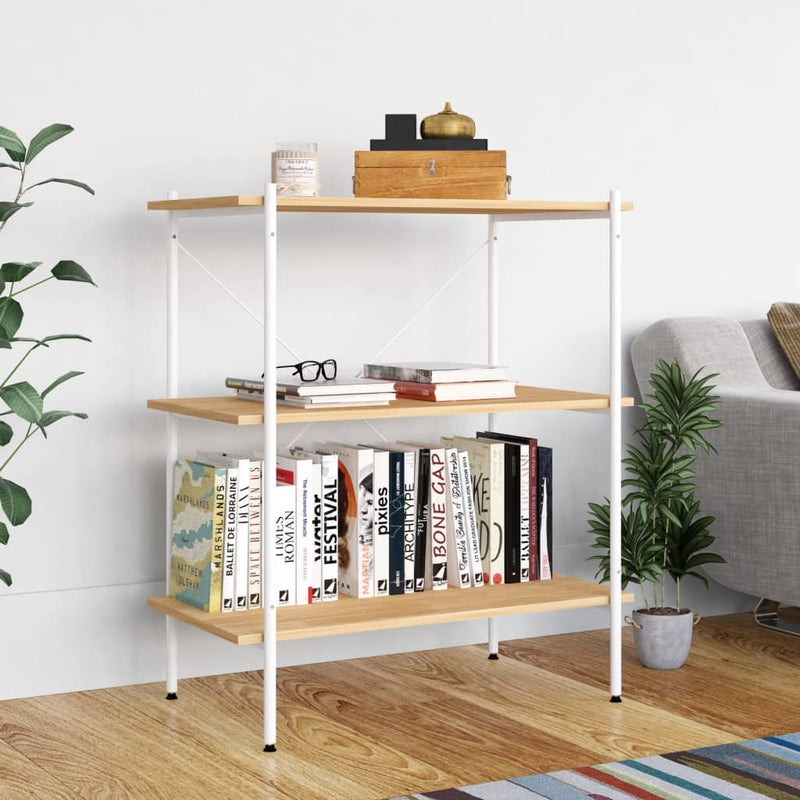 Opbergrek 3-laags 80x40x92 cm wit en eikenkleurig
