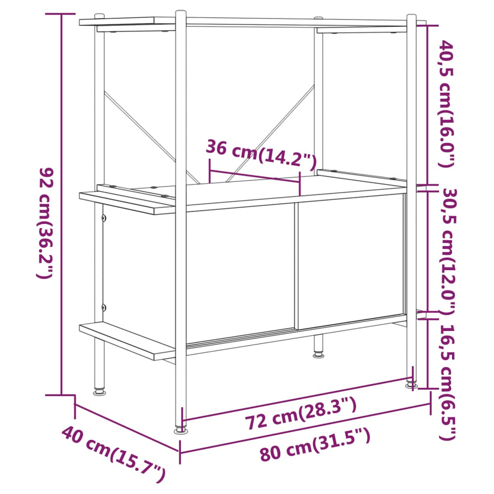 Opbergrek 3-laags met kast 80x40x92 cm staal en bewerkt hout MeubelReus