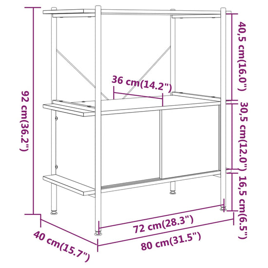 Opbergrek 3-laags met kast 80x40x92 cm staal en bewerkt hout MeubelReus