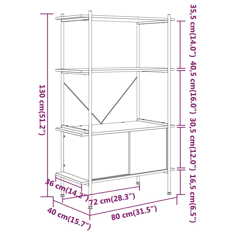 Opbergrek 4-laags met kast 80x40x130 cm staal en bewerkt hout MeubelReus