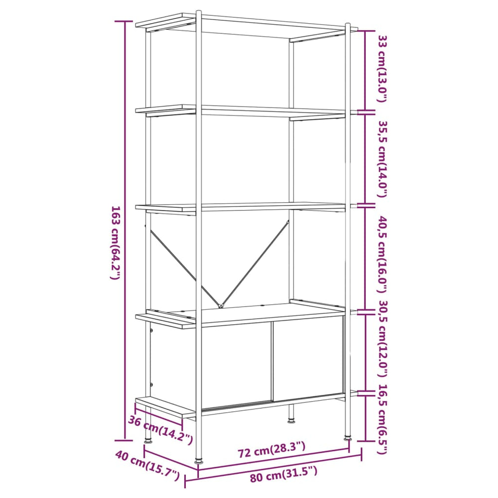 Opbergrek 5-laags met kast 80x40x163 cm staal en bewerkt hout MeubelReus