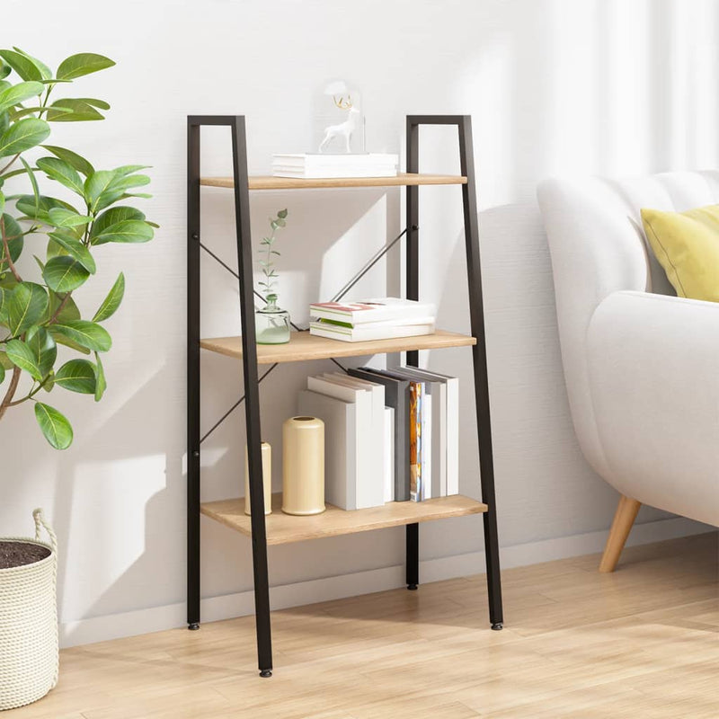 Opbergmeubel met 3 lagen 56x35x108 cm lichtbruin en zwart MeubelReus
