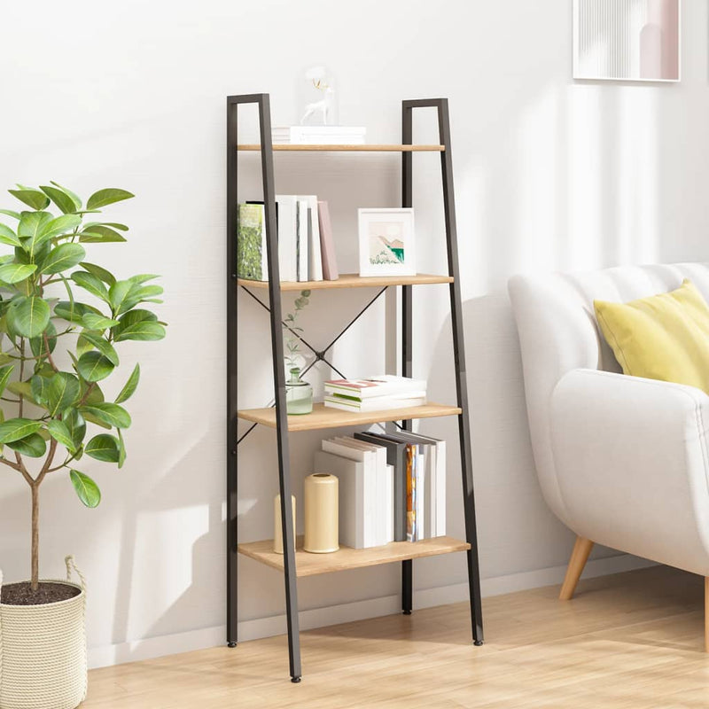 Ladderrek met 4 schappen 56x35x140 cm lichtbruin en zwart MeubelReus