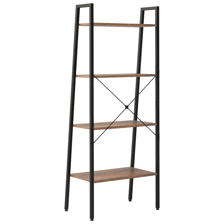 Ladderrek met 4 schappen 56x35x140 cm donkerbruin en zwart MeubelReus