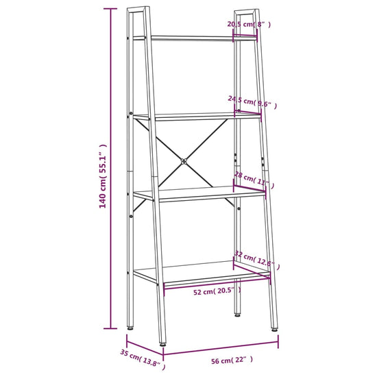 Ladderrek met 4 schappen 56x35x140 cm donkerbruin en zwart MeubelReus