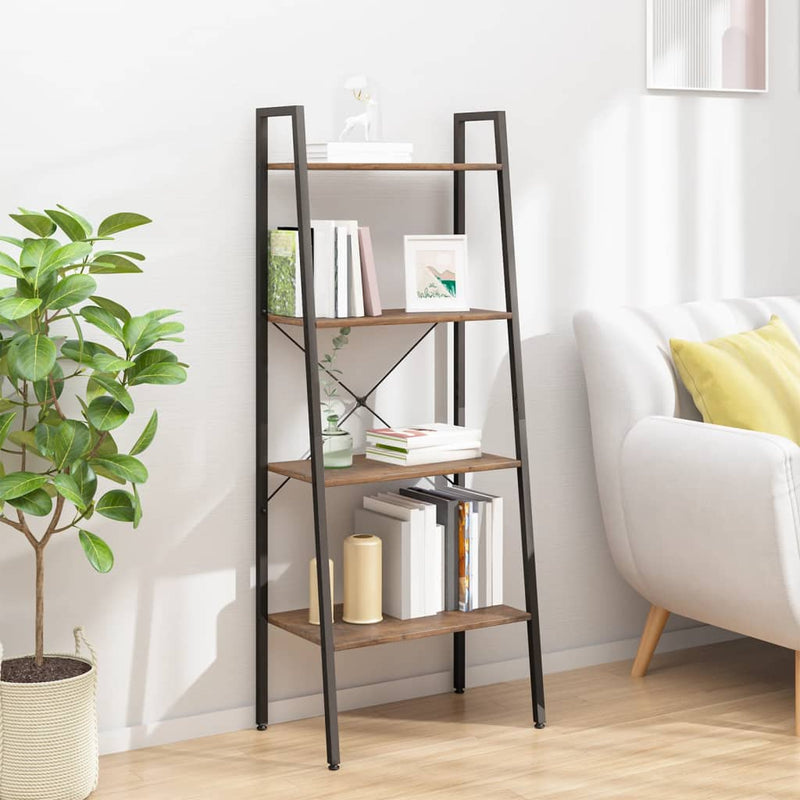 Ladderrek met 4 schappen 56x35x140 cm donkerbruin en zwart MeubelReus