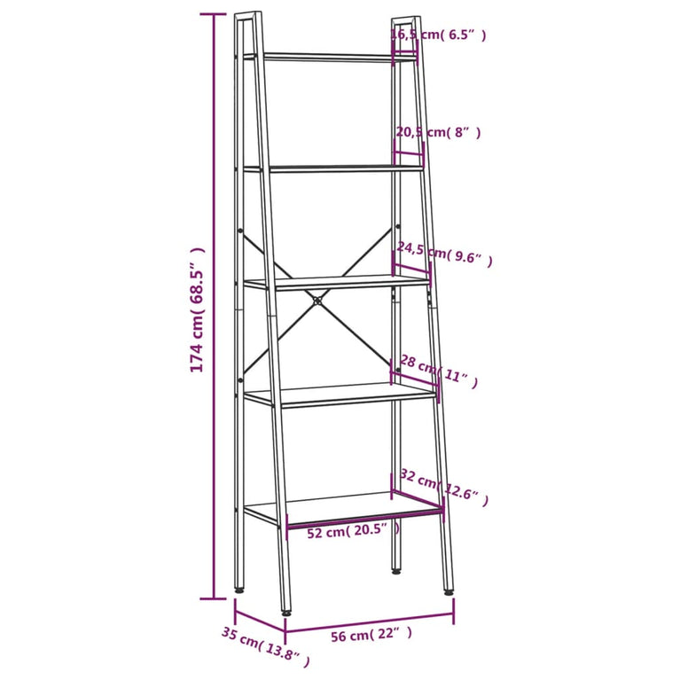 Opbergmeubel met 5 lagen 56x35x174 cm lichtbruin en zwart MeubelReus