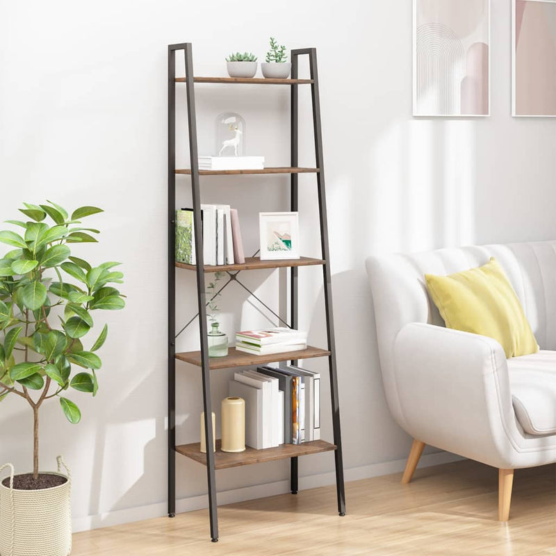 Ladderrek met 5 schappen 56x35x174 cm donkerbruin en zwart MeubelReus
