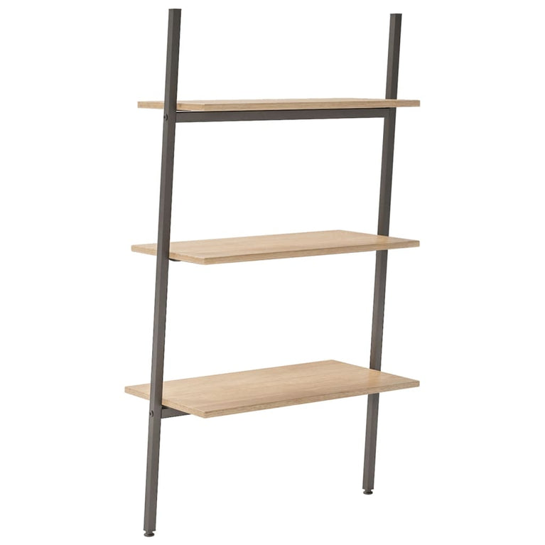 Ladderrek met 3 schappen 64x34x116 cm lichtbruin en zwart MeubelReus